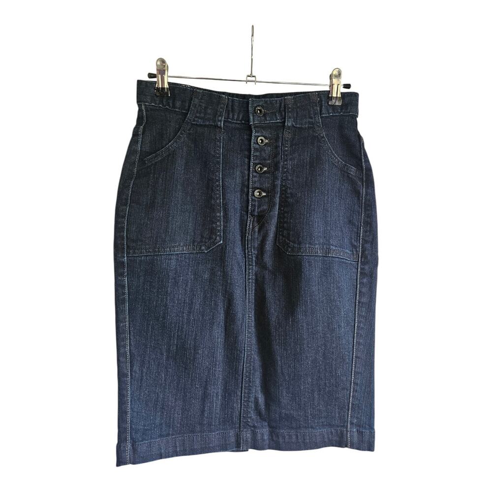 Levis Denim Jean Skirt Dark Wash Organic Cotton Stretch Pockets Size 6/28 READ